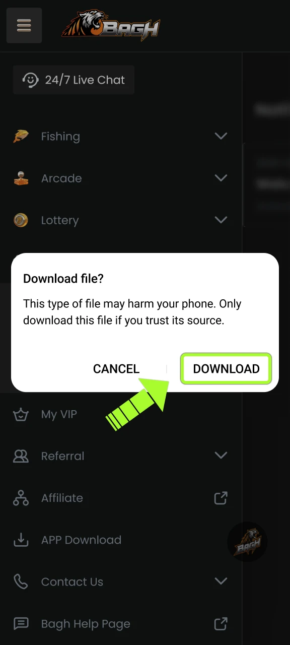 Confirm the prompt to save the Bagh App APK to your Android.