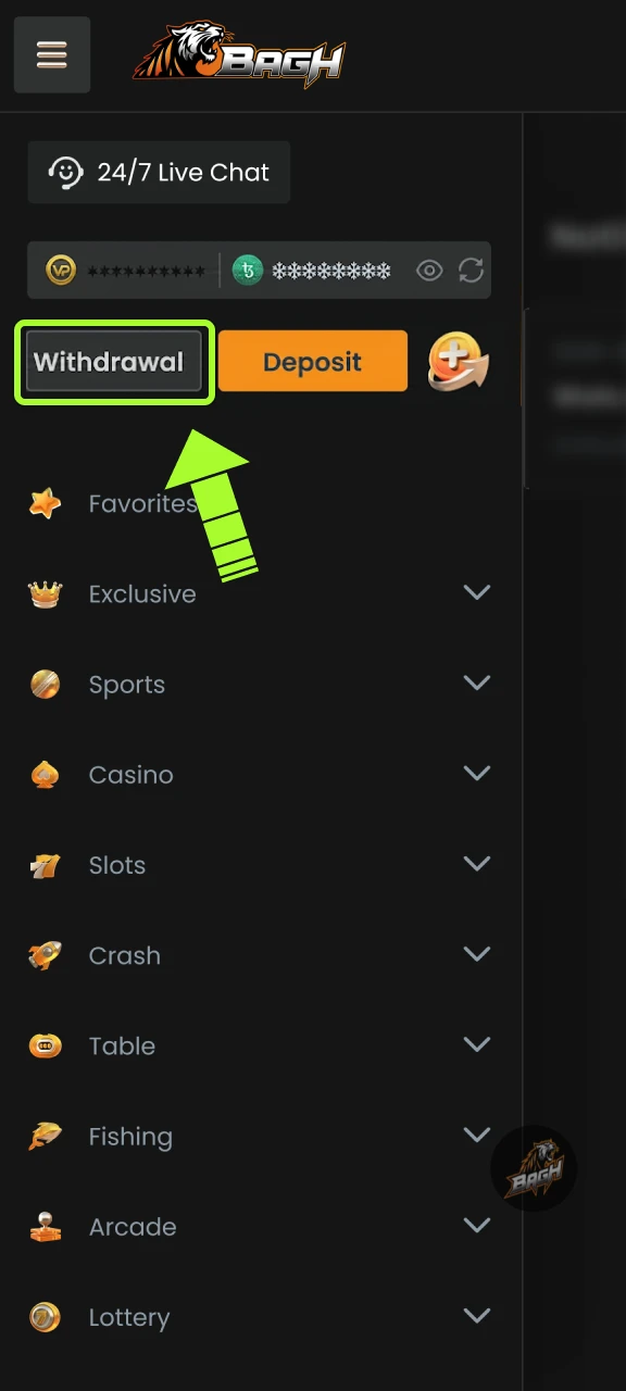 Collect your winnings and withdraw funds from the Bagh App balance.
