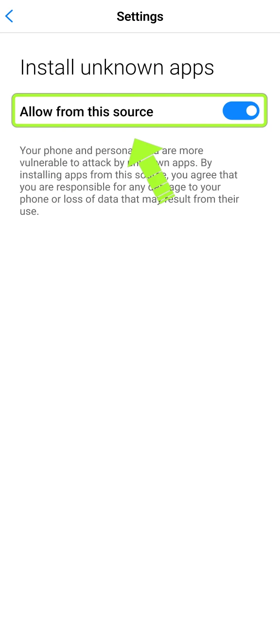 Adjust your device security to allow the Bagh App Android installation.