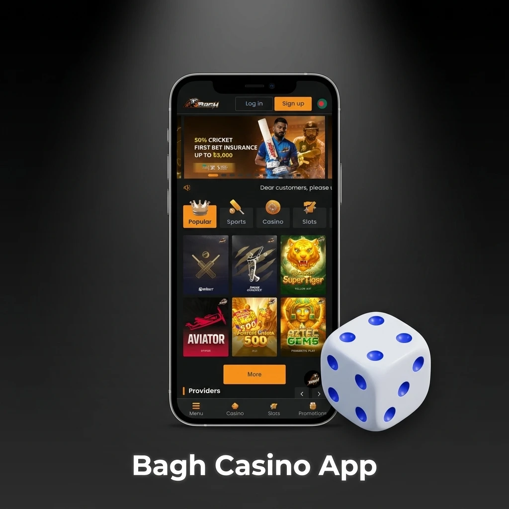 Bagh Casino App featuring live dealer games, slots, and table games from Pragmatic Play, Evolution and NetEnt